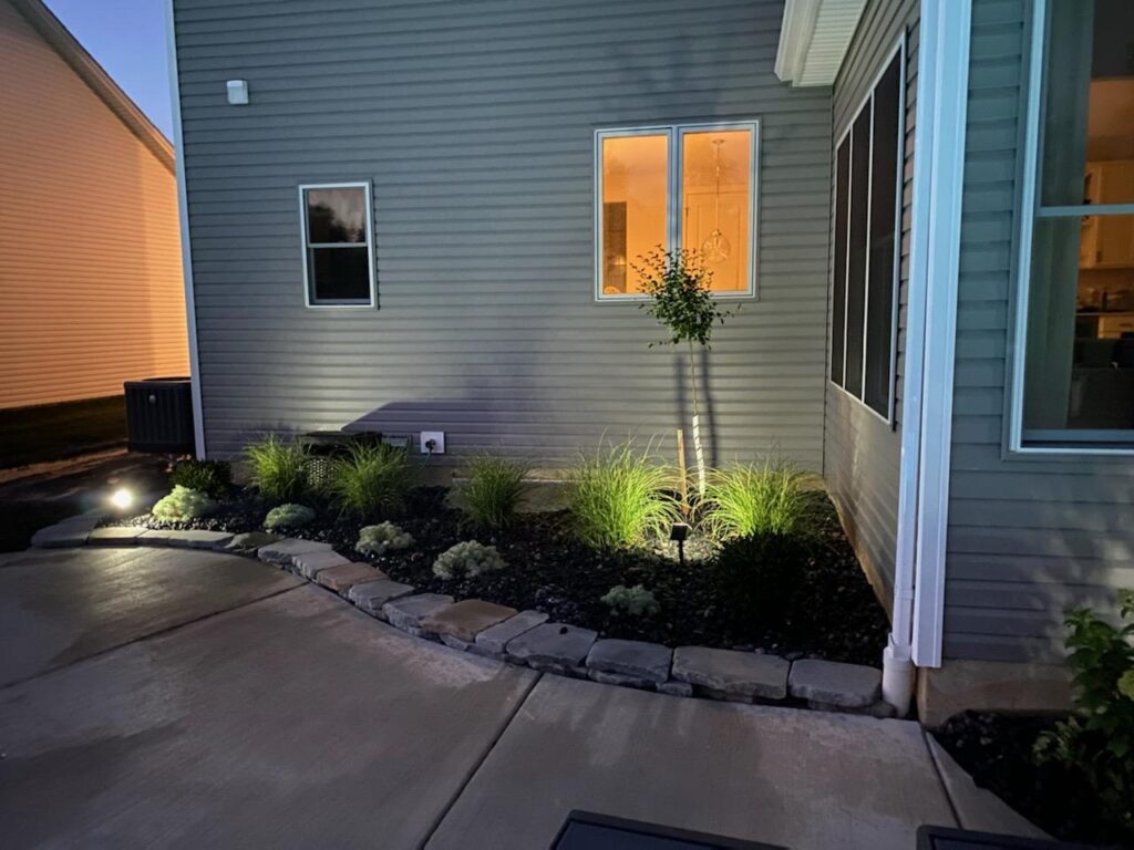 Custom landscaping with outdoor lighting